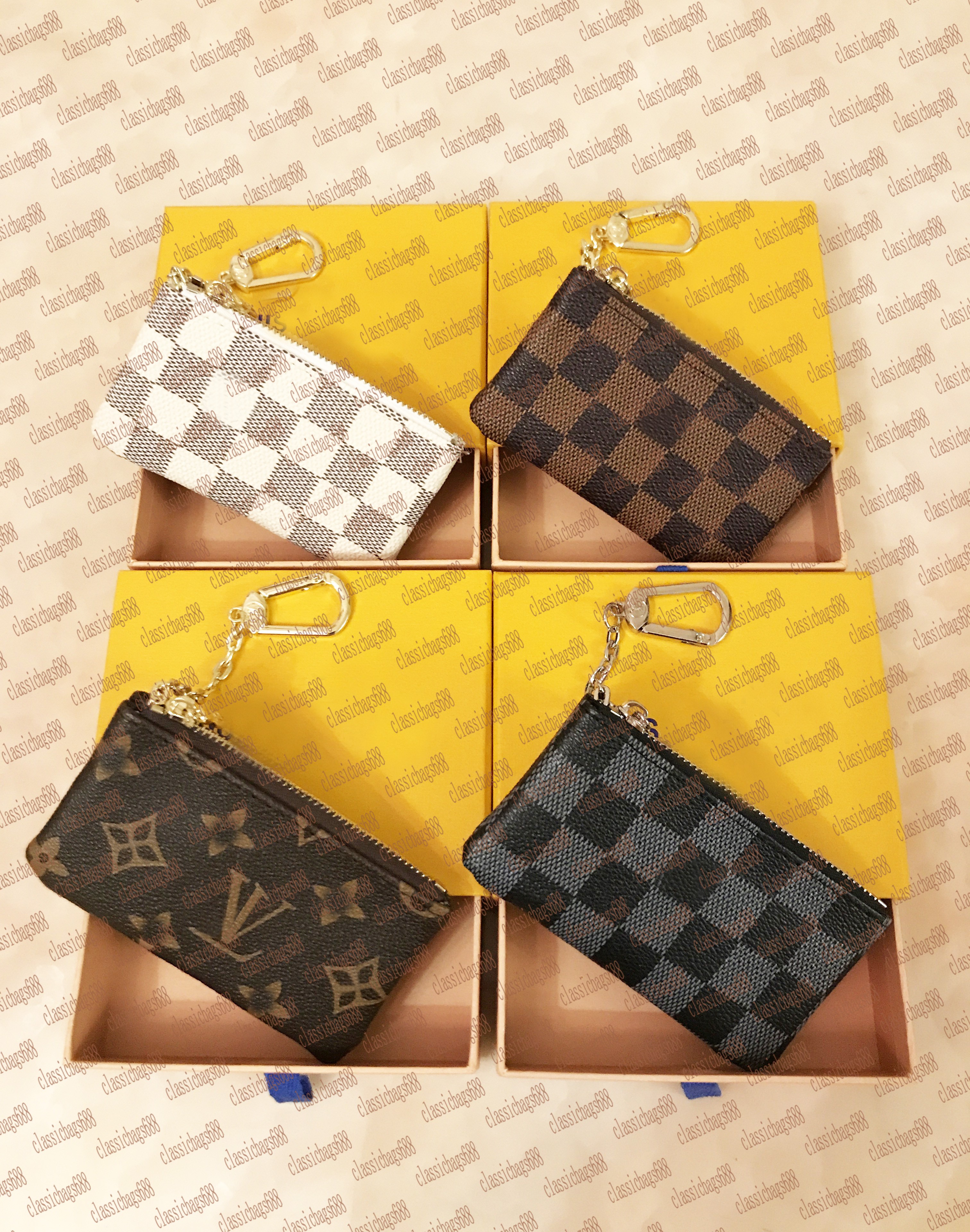 Womens card holder small zippy wallets key coin purse poke keychain Genuine Leather luxury mens Designer wallet Coin Purses Key pouch CardHolder with box A4