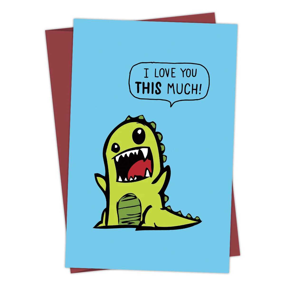 1PC Cute Dinosaur Birthday Greeting CardI Love You This MuchFunny Anniversary Card With EnvelopeThank you Card for Her Him G251119