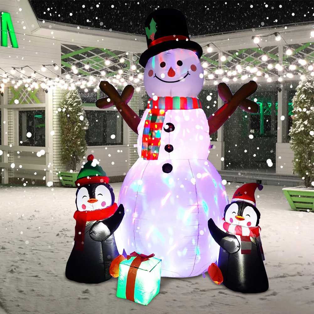 OurWarm 6ft Christmas Inflatables Christmas Decor Outdoor Inflatable Snowman Penguin Blow Up Decor with Rotating LED Lights G251119