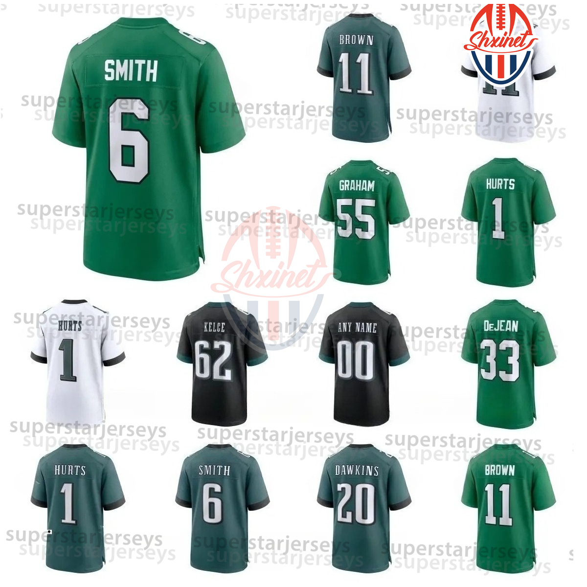 Custom Football Jerseys 26 Saquon Barkley Jalen Hurts 2025 Cooper DeJean Kenny Pickett Jason Kelce Brown Miles Sanders DeVonta Smith Haason Reddick Swift