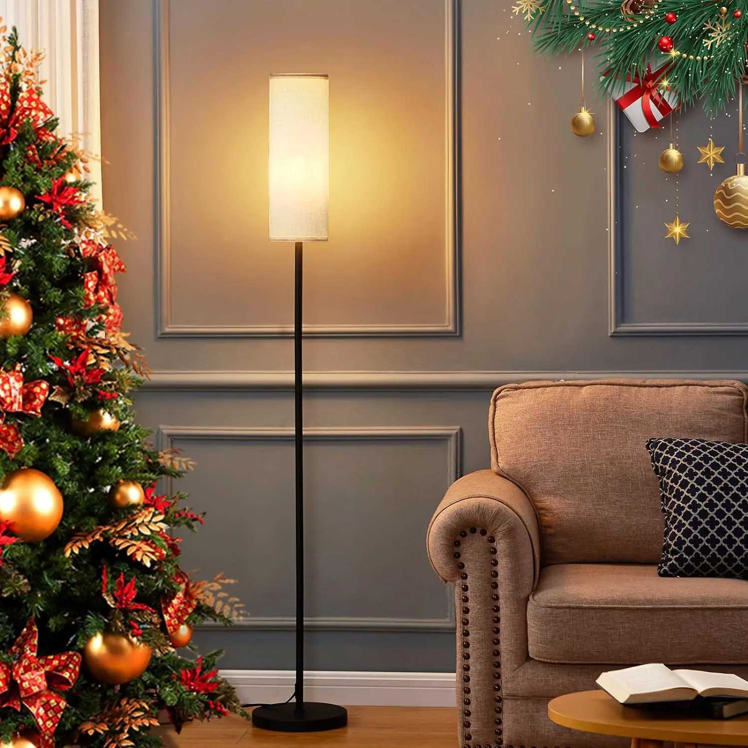 Modern Luxury Floor Lamp With Foot Switch Stepless Dimmer Tall Standing Lamp Fabric lampshade for Bedroom Living Room Office M251119