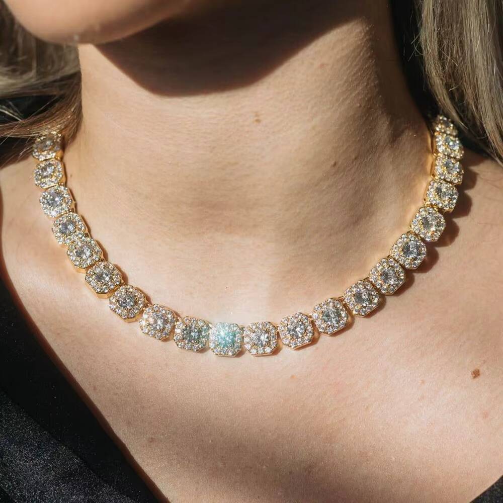 Hip Hop 8mm Clustered Iced Out Chain Necklace 925 Sterling Silver Vvs Moissanite Tennis Chain