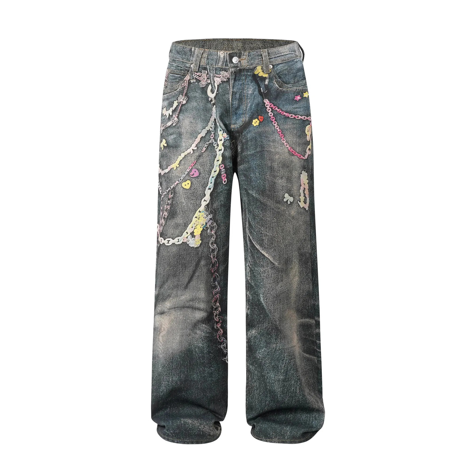 3D candy chain digital printing jeans curved knife bag denim Trouser ultrathin fit straight leg Y2k streetwear fashion retro 250418