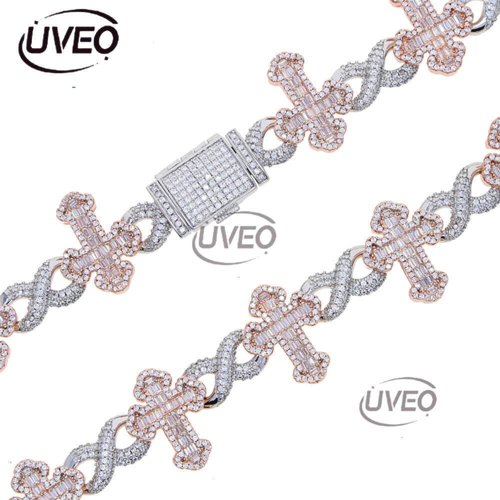 2025 latest model, Ice Out vs Mossany New Hip Hop 8-figure Unlimited Chain Ladder Square Cross Full Diameter bracelet for men and women Free shipping