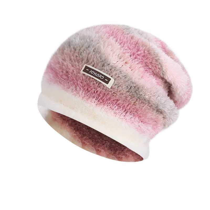 Plush Ombre Slouch Beanie for Women Soft Faux Fur Winter Hat with Ear Coverage Chic Gradient Knit Cap for Cold Weather G251119