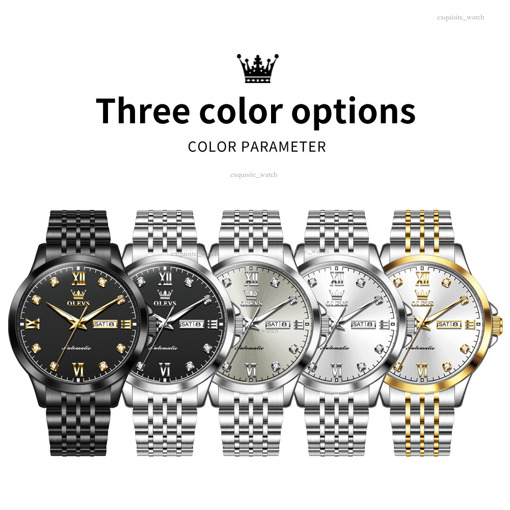 OLEVS Brand Designer Men's Watch New Seven-bead Bracelet Simple Style Steel Bracelet Double Calendar Luxury Waterproof Mechanical Men's Watc