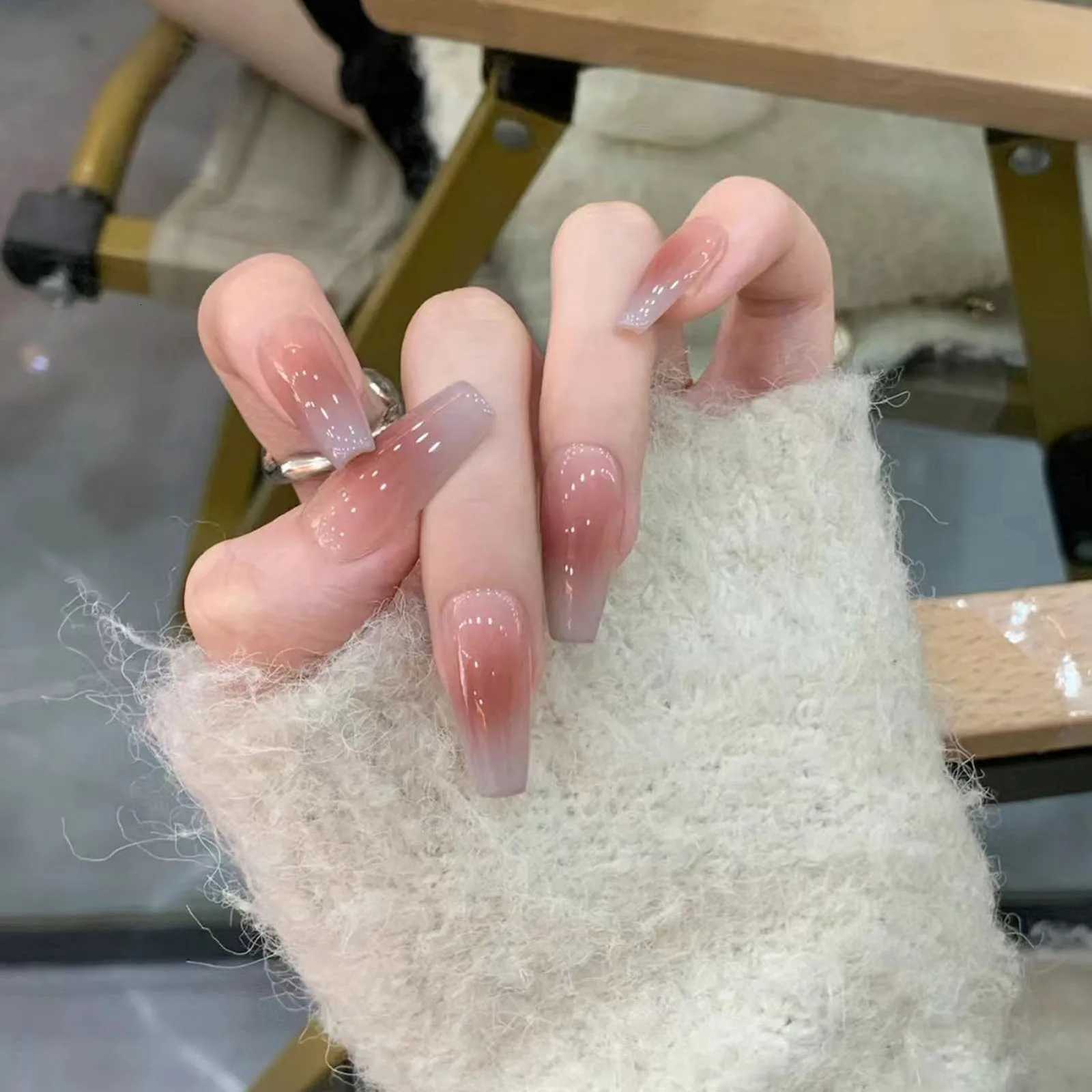 Black Green Long Coffin False Nails Gradient Color Press on Nails Full Cover Ballet Fake Nails Tips for Women Girls DIY ManicureT251118T251119