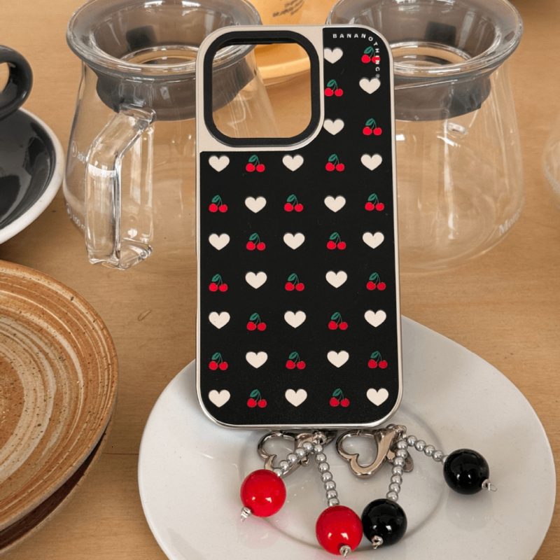 Heart Cherry Phone Case Compatible with iPhone 17 Pro Max Fresh Minimalist Mirror Hollow Shockproof Protective Case