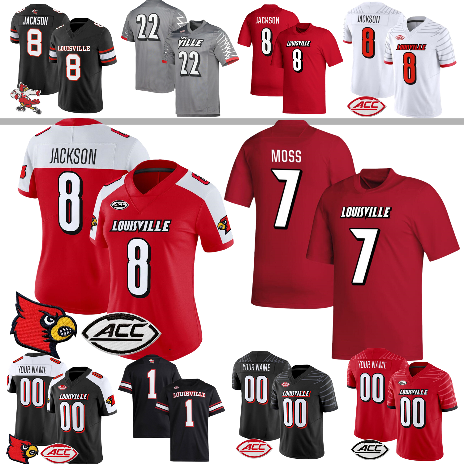 Louisville Football Jersey College Lamar Jackson Miller Moss Isaac Brown Chris Bell Clev Lubin Guerad Lacy Brown Mitchell Skinner Konga Beadles Capers Perry Youth