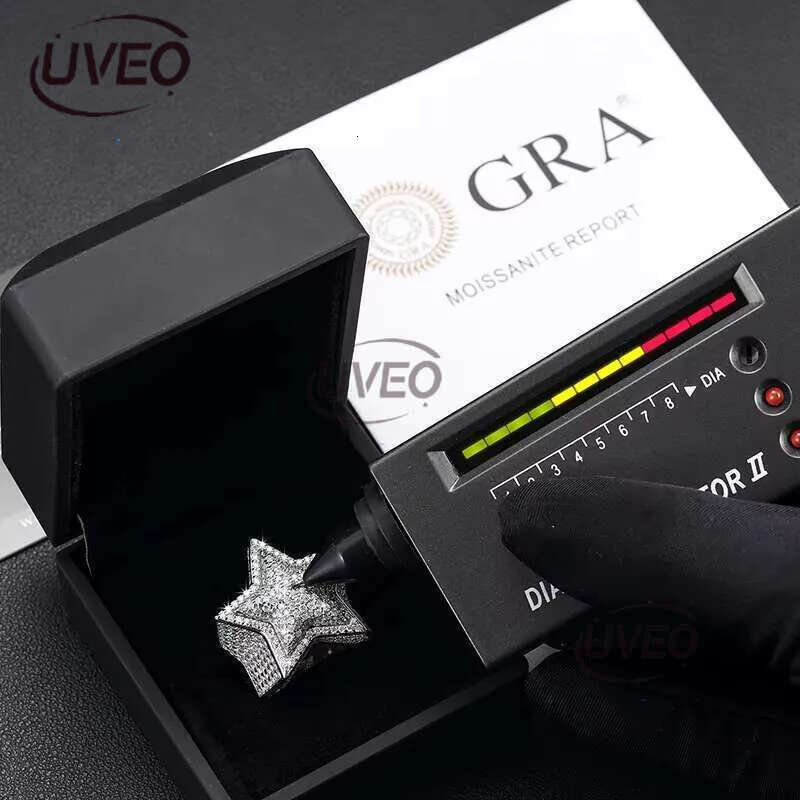 Hiphop Men Women Fine Jewelry Iced Out Gold Plated Sterg Sier VVS Moissanite Dia Star Ring With GRA Certificate