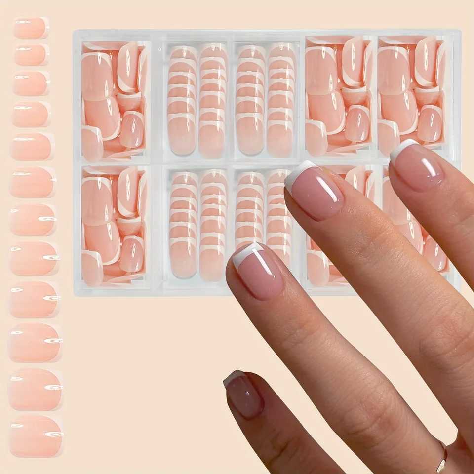 120PCS Short Square White French Simple Shiny False Nails Fashionable Wearable Nails Suitable for Daily Work StudyT251118T251119