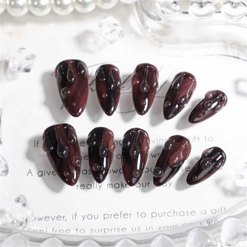 10Pcs Red Gradient Handmade Press On Nails False Nails Almond Luxury Full Cover Fake Nails Artificial Goth Decoration Nail TipsT251118T251119