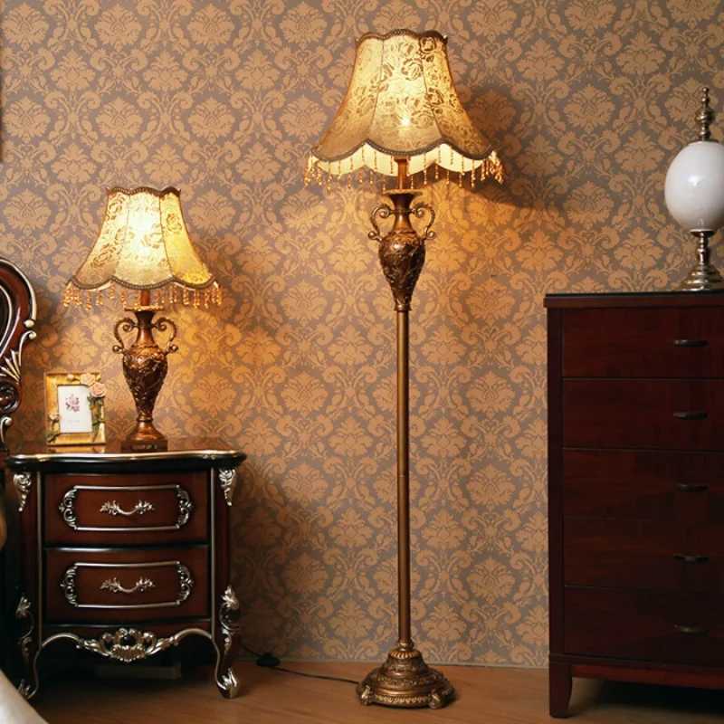 European Luxury Floor Lamp Retro Home Living Room Lamp Bedroom Bedside Lamp LED Lighting Desk Lamp Decorative Standing Light M251119