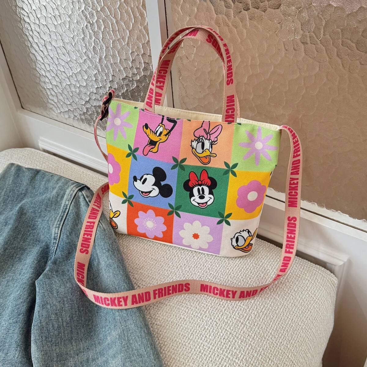 Custom Cute Disney Handbag Anime Cartoon Stitch Angel Canvas Shoulder Fashion Shopping Bag Holiday Gifts