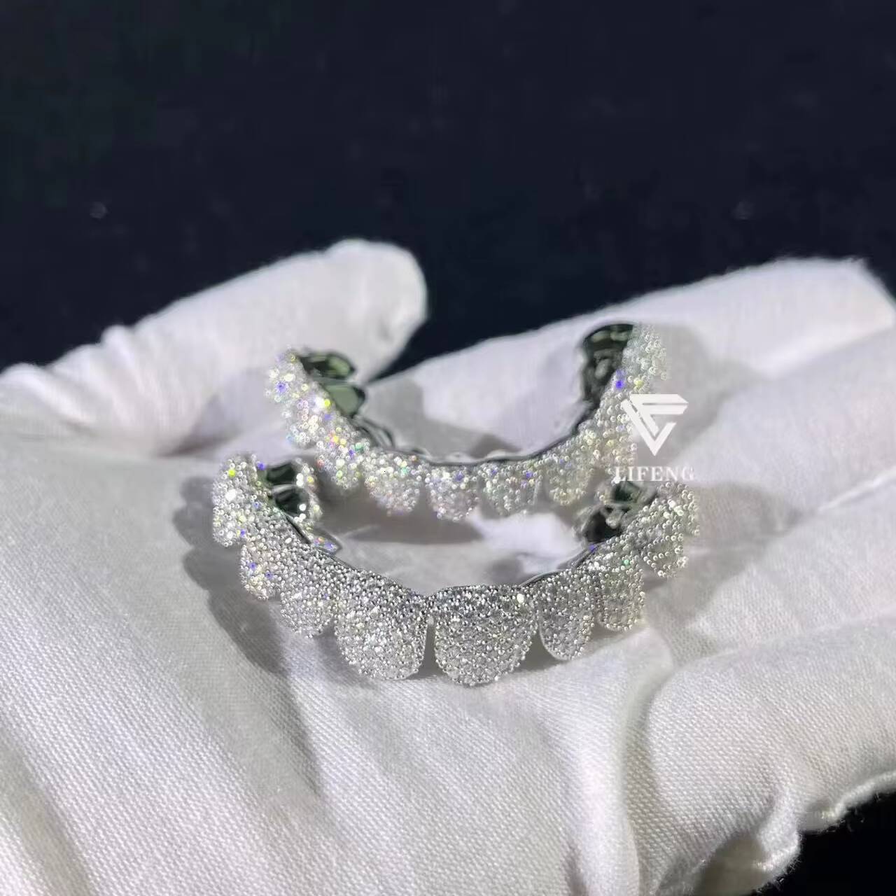 Lifeng Jewelry Custom Hiphop Rapper Diamond Grillz Iced Out Perm Cut 925 Sterling Silver Moissanite Grillz for Men