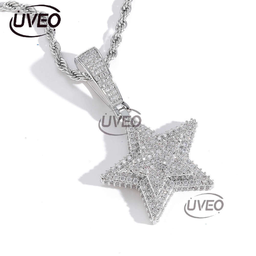 Luxury designer Hip Hop Necklace, Double Pentacle Pendant, Solid Ice out VVS Moissanite Pendant Hip Hop Necklace for men and women with free shipping