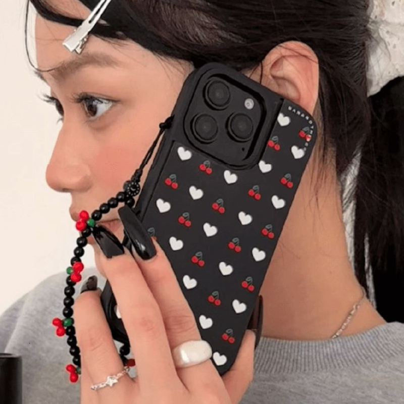 Heart Cherry Phone Case Compatible with iPhone 17 Pro Max Fresh Minimalist Mirror Hollow Shockproof Protective Case