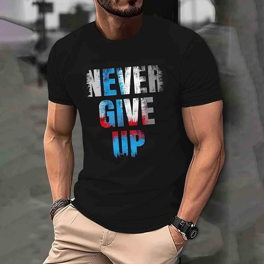 Mens T-shirt Letter Never Give 3D printed casual short sleeved T-shirt oversized mens T-shirt clothing top outdoor street clothing W250425