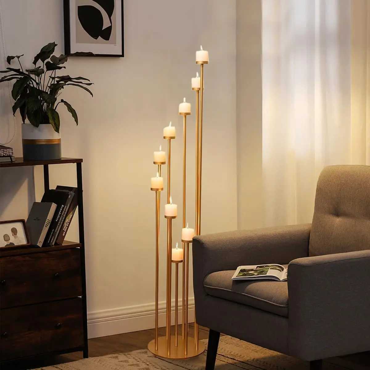 2Pcs Gold Floor Candle Holder 117cm 9 Arm Floor Candelabra Tall Candlestick Holder for Home Birthday Wedding Decoration G251119