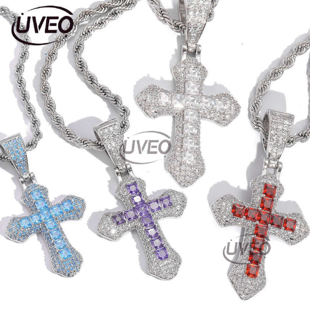 Luxury designer Pendant Purple Ice Out VVS Moissanite Pendant Men Women Cross Hip Hop Necklace with FREE shipping
