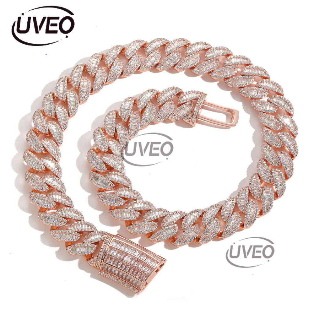 Luxury Hip Hop 20mm Rose Gold Blend Set t Square Ice out VVS Moissamite Cuban Chain Men's and Women's Necklace Bracelet Free delivery