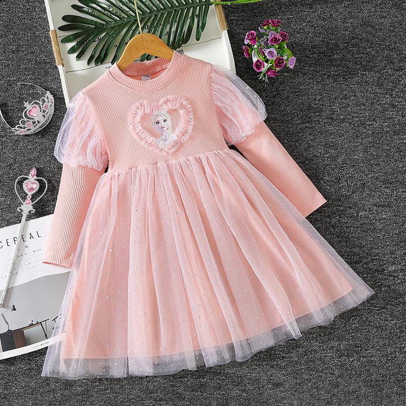 DISNEY Girls designer clothes baby clothes kids dress Elsa dress from Frozen children's dress with net skirt princess dress