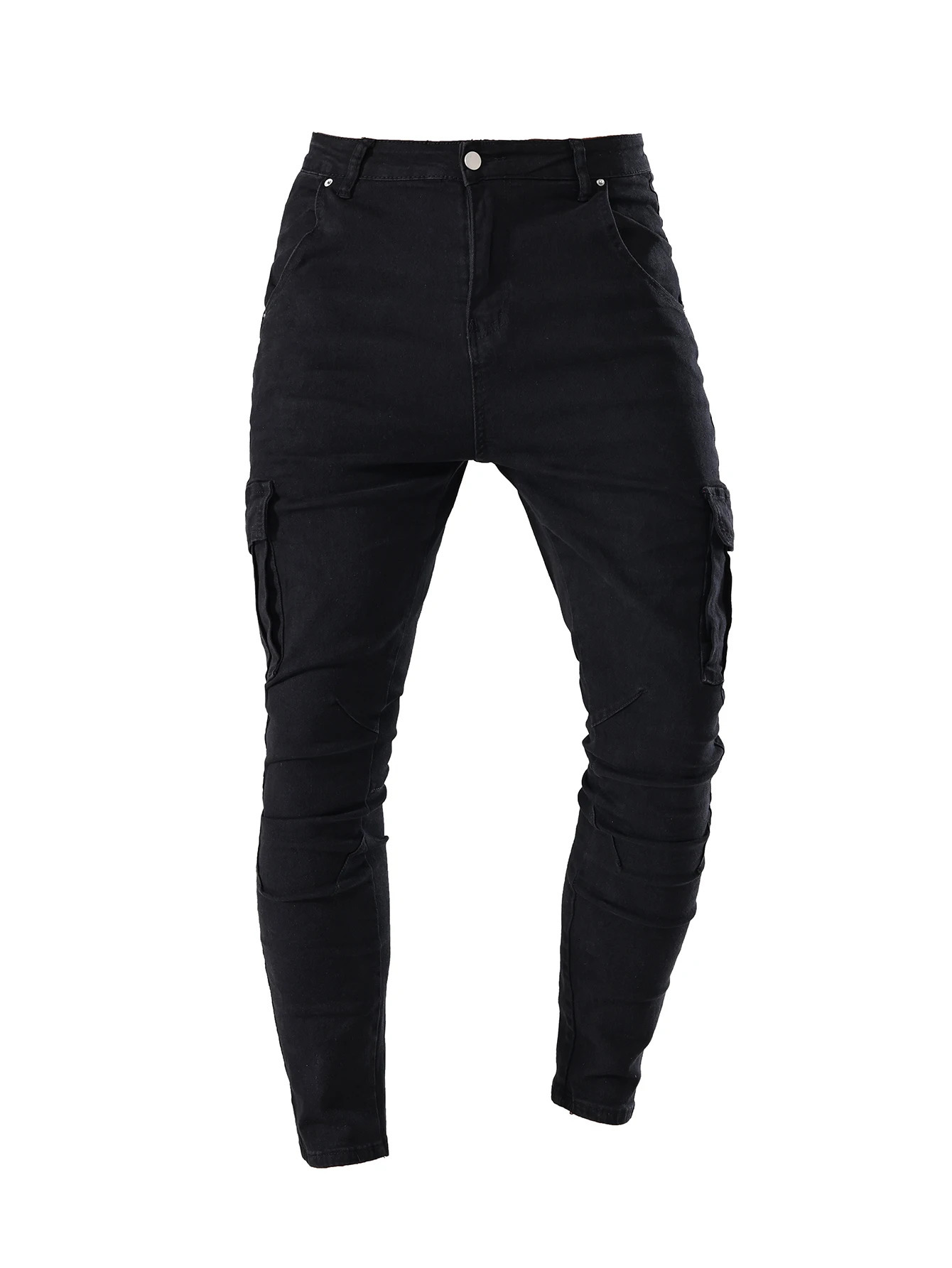 Mens Fahsion Elastic Slim Fit Jeans Men Cargo Denim Pants Solid Color Multi Pockets Casual Skinny Male Trousers mens clothing 251112
