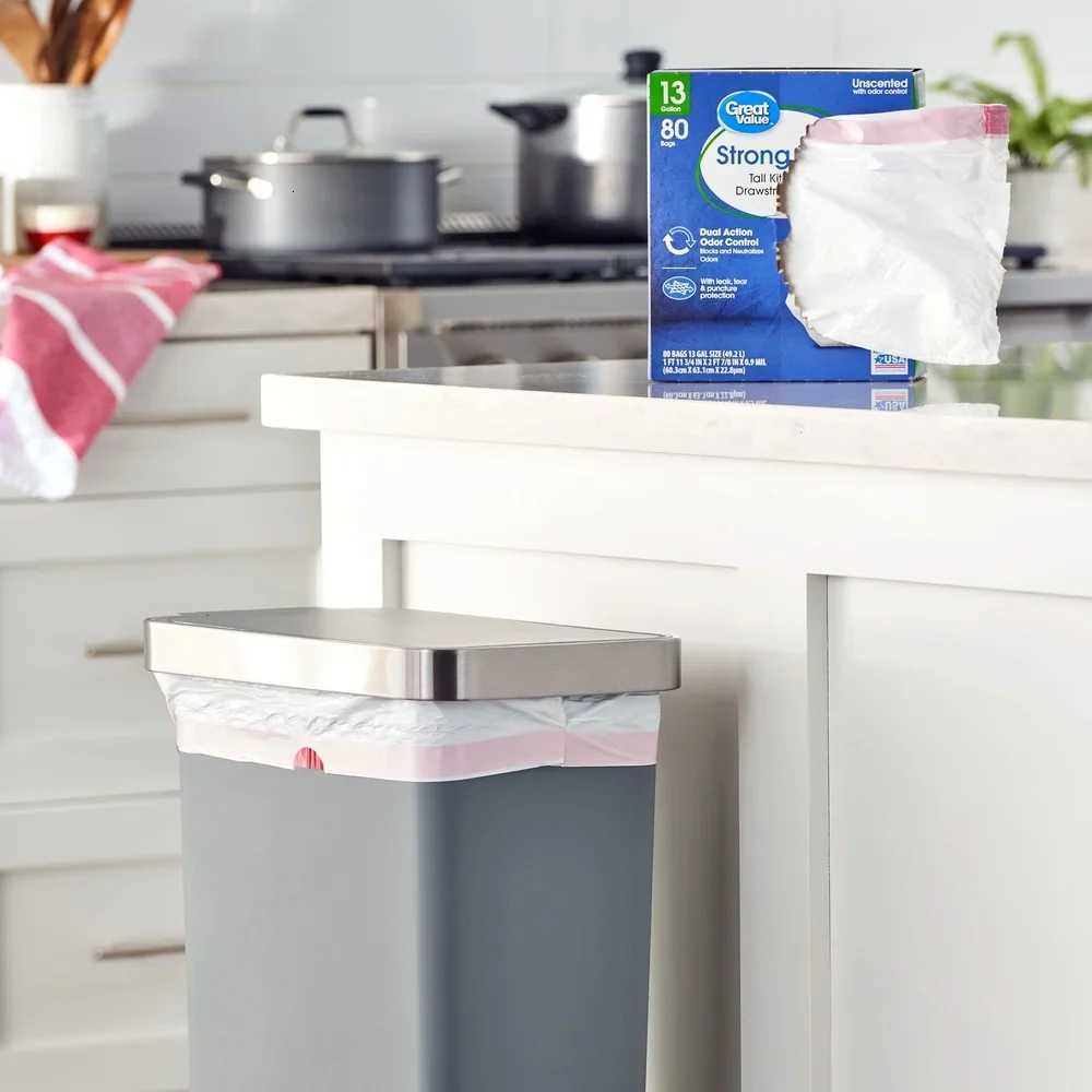 Strong Flex 13 Gallon Kitchen Trash Bags 80 Count Drawstring Leak Proof Tear Resistant Odor Neutrzing C251119
