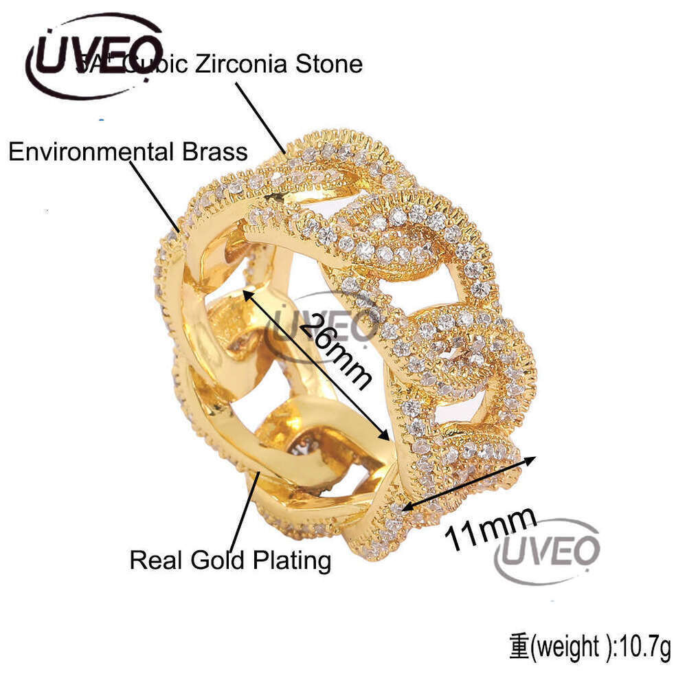 Luxury designer new Cuban chain plated with real gold, micro-inlaid ice out VVS Moissanite, hollowed-out all-diamond men's and women's hip h