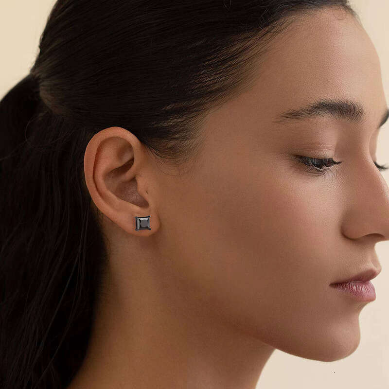 Black Princess Cut Laboratory Jewelry Gift for Men and Women Pure Sier VVS GRA 2.0CT Silicon Stone Earrings