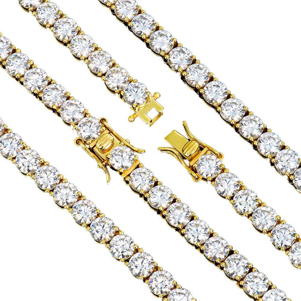 Factory Price 2mm -6mm Wholesale 925 Sterling Silver Yellow gold plated Gra Vvs Moissanite Tennis Necklace Chain