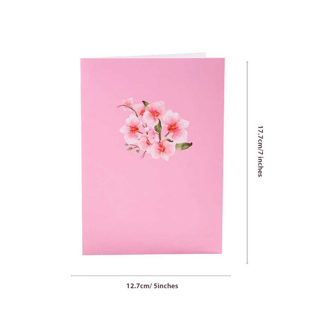 Phalaenopsis Blossom Greeting Cards Creative Pop Up Postcard Pink Flowers Decor Mothers Day Valentines Day Gifts With Envelope G251119
