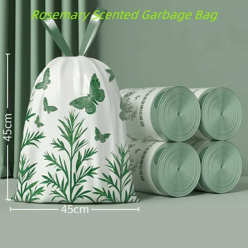 Rosemary Scented Garbage Bag Drawstring Trash Bags Heavy Duty Leak Proof Odor Control 55/Roll Extra Thick for Kitchen Bathroom C251119