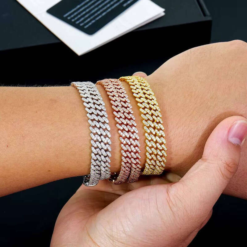 Unisex Hiphop Jewelry 6mm Gold and Sier Plated Cuban Chain Bracelet Moissanite for Men