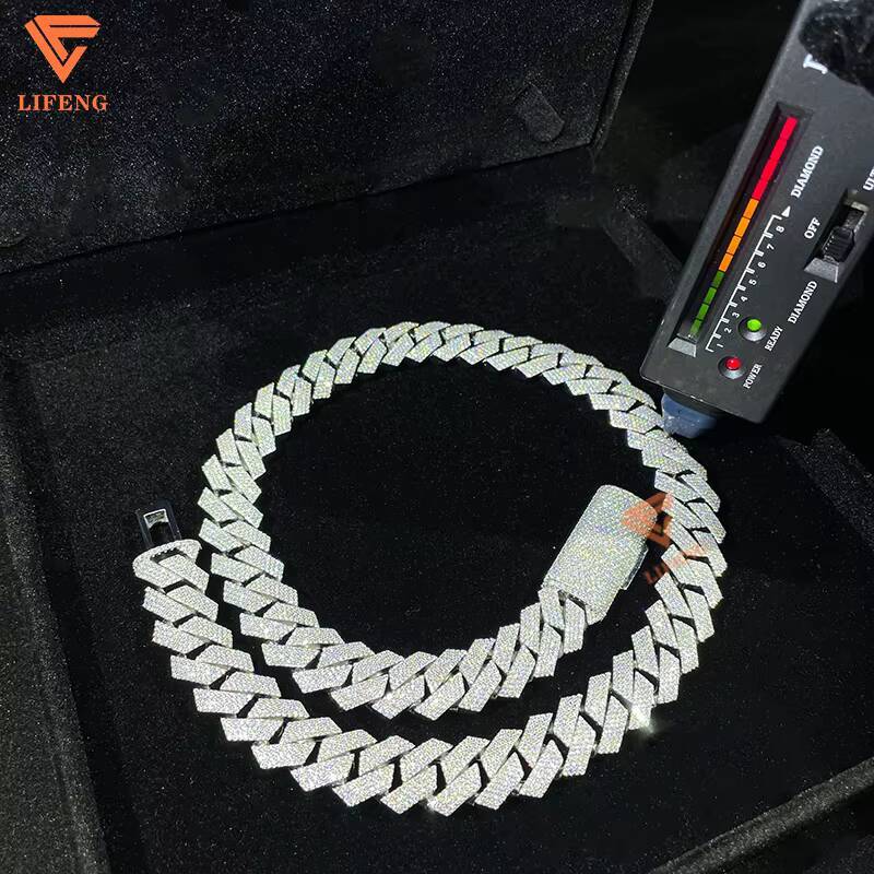 Hot Sale 15mm 4-Row Round Cut Iced Cuban Link 925 Silver Hip Hop Necklaces Moissanite Diamond Cuban Necklace