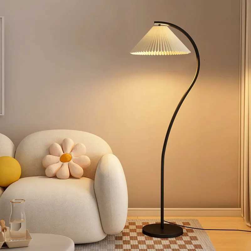 LED Floor Lamp Living Room Decoration Bedroom Bedside Lamp Cream Style Pleated Lampshade Standing Lamp Mood Lighting M251119