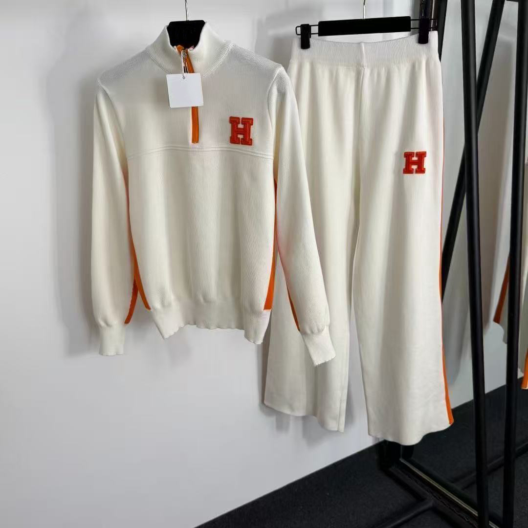 European American Womens Two-Piece Sports Set Zipper Stand-Up Collar Sleeve Coat & Letter Print Knit Long Skirt - Casual Leisurewear S-3XL C260312