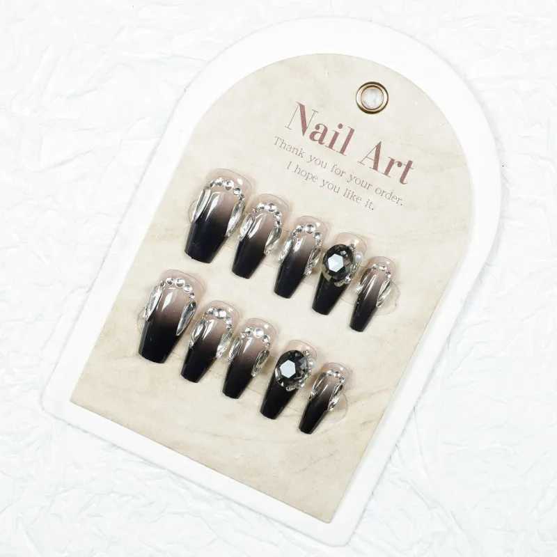 Universally Applicable in All Seasons Handmade Nail Long Black Wearable Fake Nail Fashion Diamond Fake Nail Art Tool for WomenT251118T251119