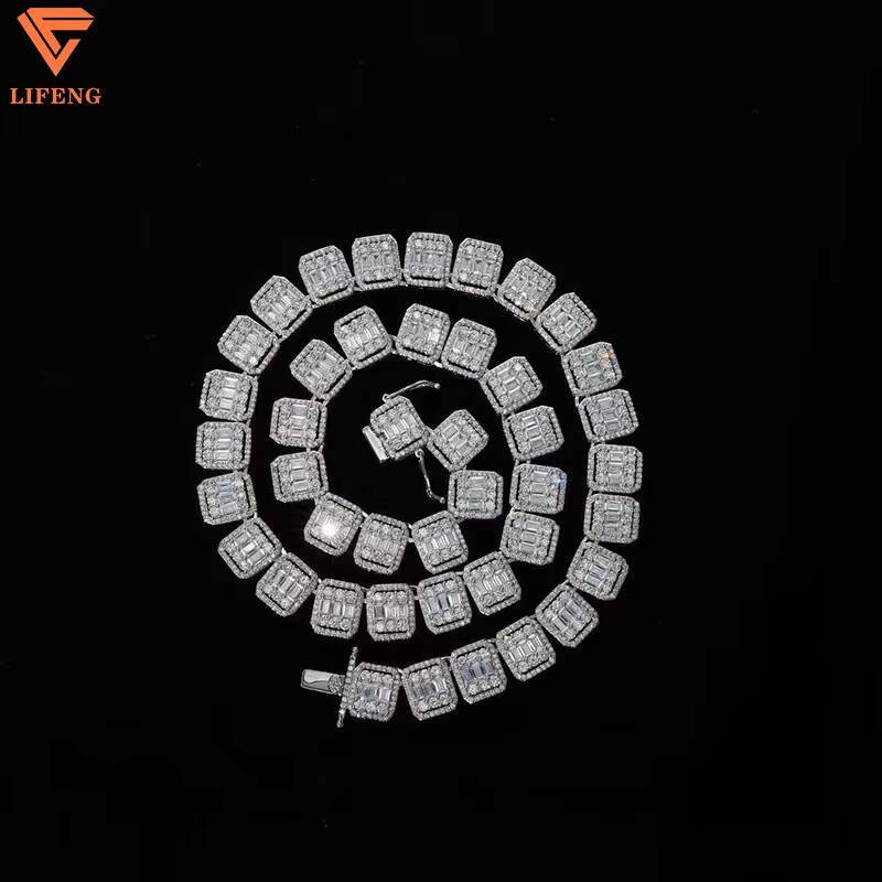New 925 Silver 10mm Tennis Chain Bracelet Hip Hop Style Diamond VVS Moissanite Square 14K 18K Bangle for Men Fine Jewelry
