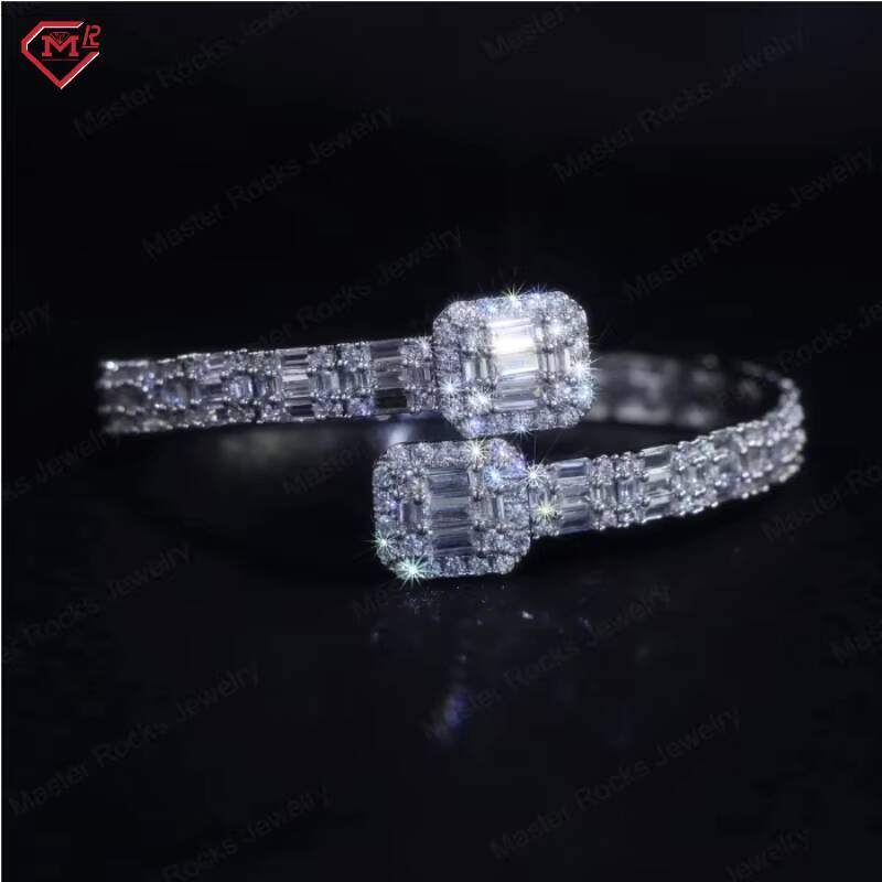 Hip Hop Jewelry Moissanite Bangle Baguette 925 Sterling Silver Vvs Iced Out Moissanite Bracelet