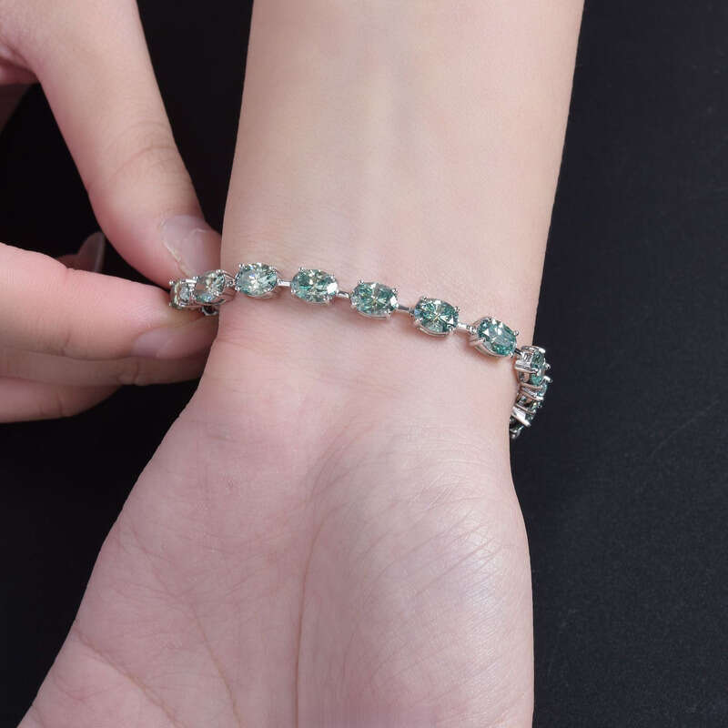 Oval Cut S Sterling Sier Fashion Jewelry Women's Tennis Silicon Stone Bracelet
