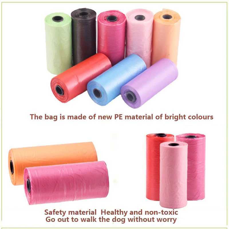 Solid color Dog Poop Bag Outdoor Cleaning Poop Bag Outdoor Clean Pets Supplies for Dog 15Bags/Roll Refill Garbage Bag Random C251119