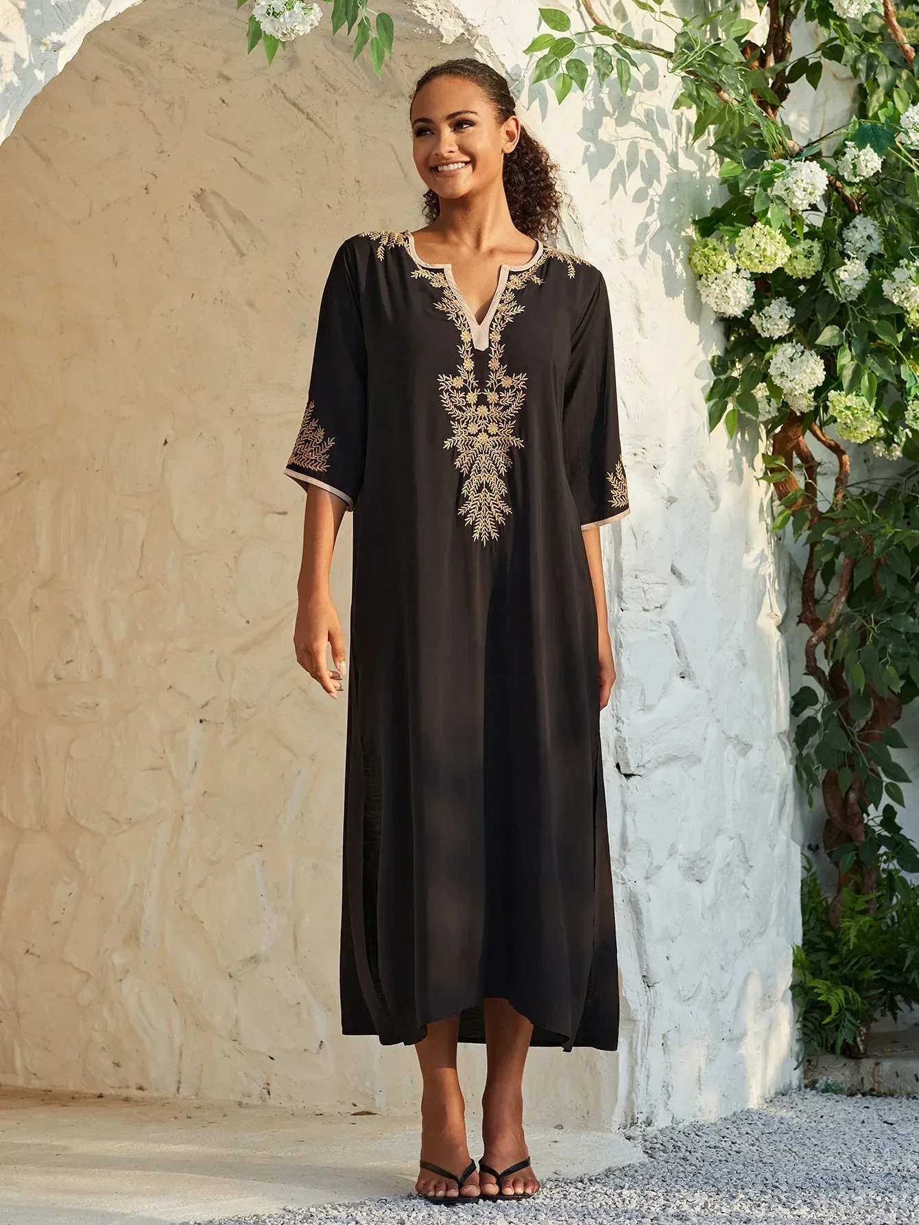 Embracery Beach Kaftan womens swimsuit short sleeved bikini cover 250415Z