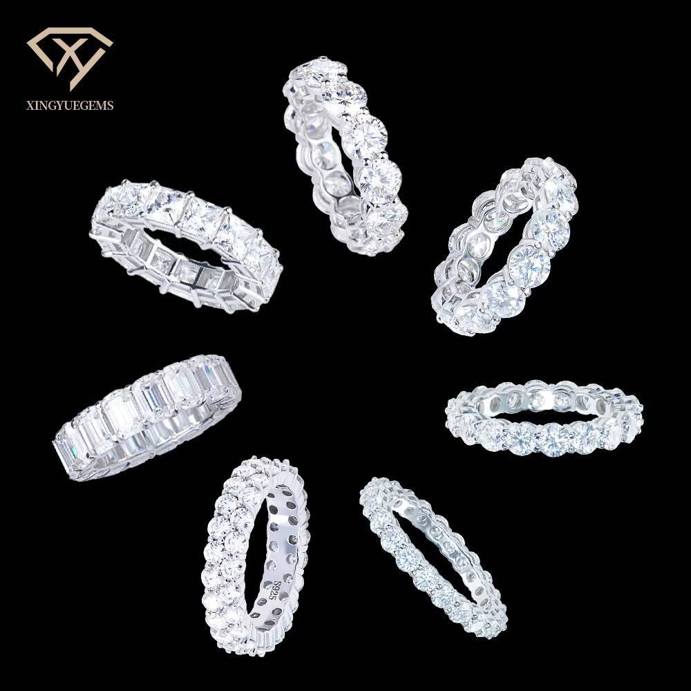 Men Women Hip-hop 3-5mm Princess Emerald Round Cut Tennis S925 Sterling Silver Vvs Eternity Mossanite Moissanite Diamond Ring