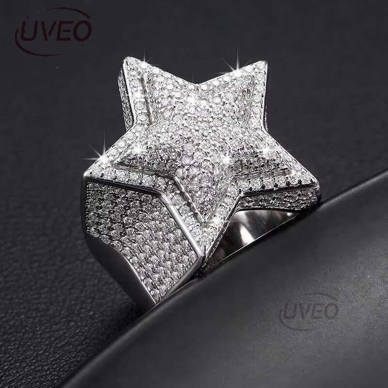 Hiphop Men Women Fine Jewelry Iced Out Gold Plated Sterg Sier VVS Moissanite Dia Star Ring With GRA Certificate
