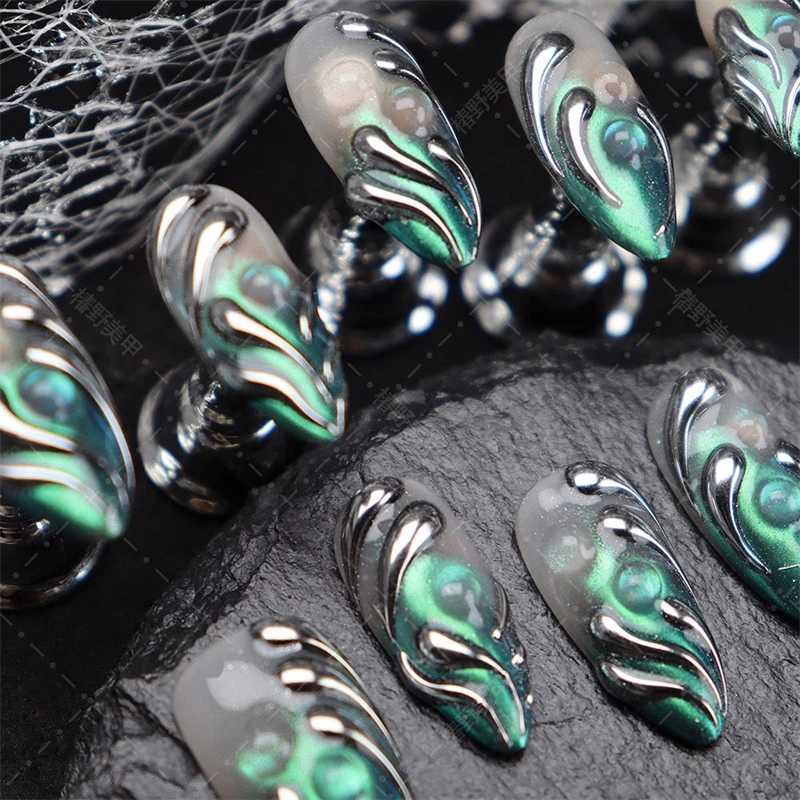 10PCS Handmade Press on Nails Designs Almond False Nail Fake Nails Reusable Wear Manicure Art Medium-length Finger Tips GeometryT251118T251119