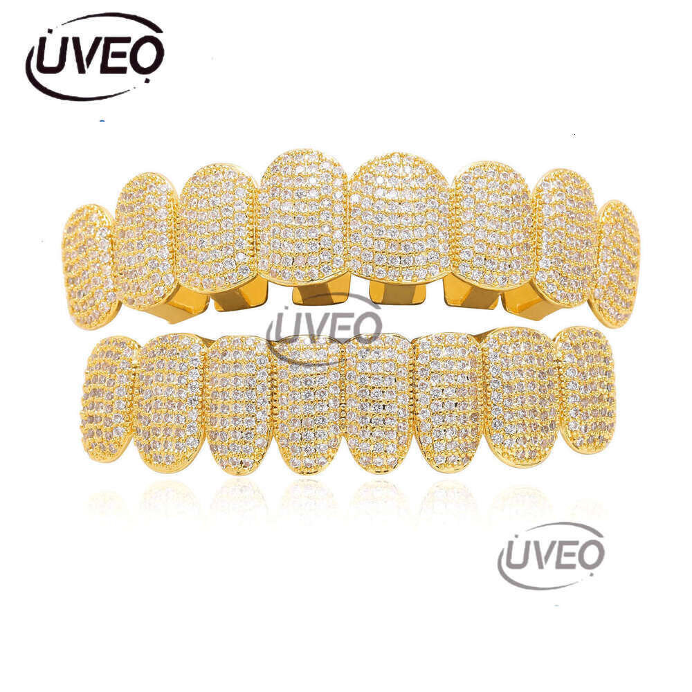 new micro inlaid eight sterling silver ice out VVS Moissanite gold braces Grill Cool men's hip hop Free delivery