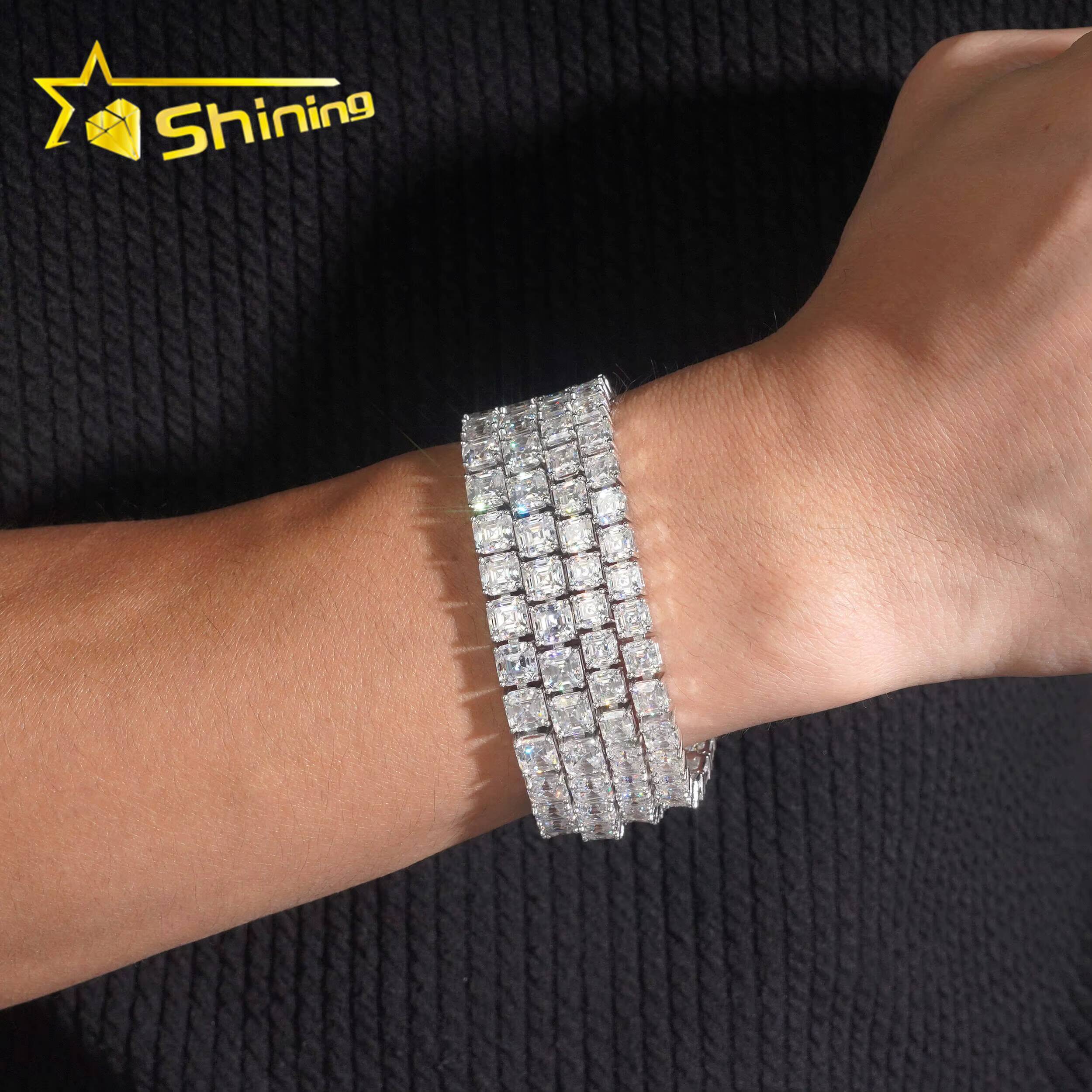 New Stocks 925 Silver Rhodium Plated Men Women Tennis Bracelet Hip Hop 5mm 6mm Asscher Cut Moissanite Diamond Bracelet