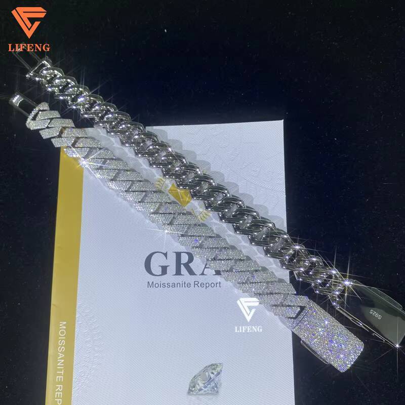 15mm 4 Rows 18mm Wide 3 Rows925 Sliver Mossanite Cuban Link Chain Iced Out Cuban Link Bracelet for Men