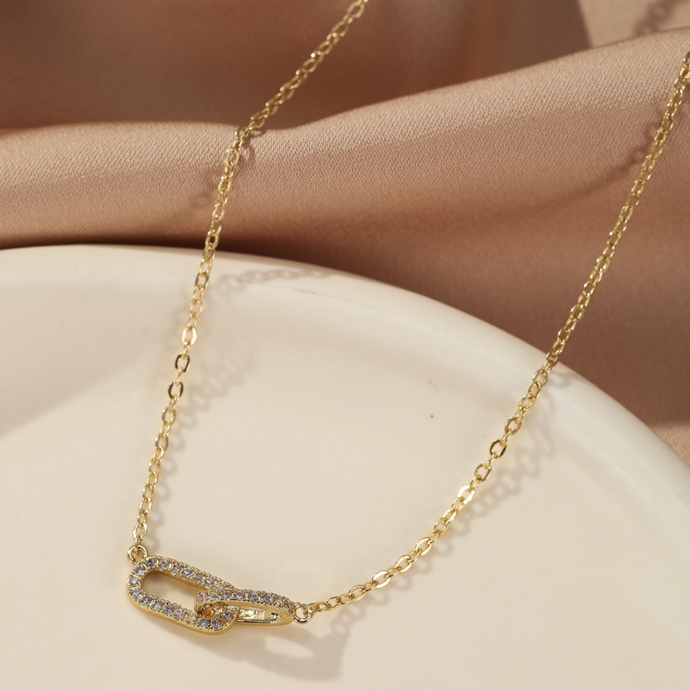 2025 New 14K Gold - plated Copper Zircon Paperclip Pendant Necklace: All - match and Adorable